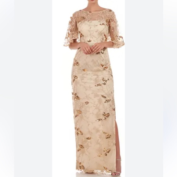 NWT! JS Collections Sequin Embroidered Daphne Flutter Column Gown Size 2 - Picture 1 of 11